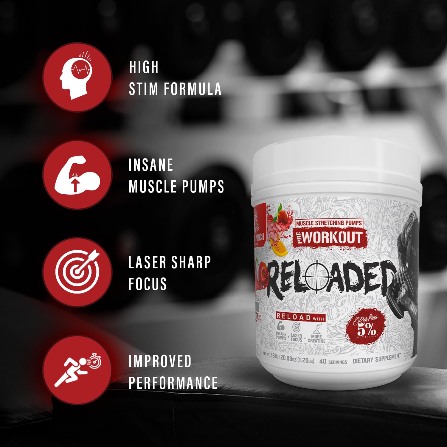 Reloaded High Stim Pre-Workout Wildberry packaging close-up