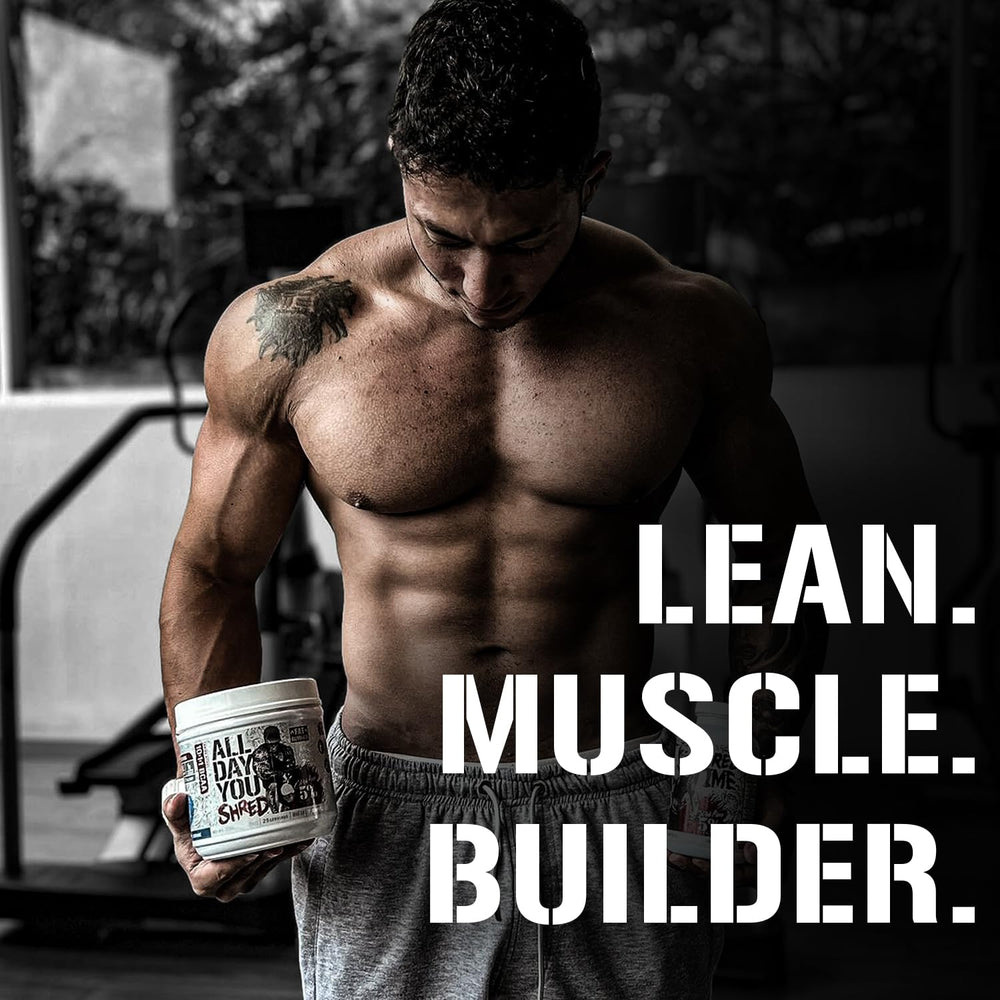 Blueberry Lemonade flavored AllDayYou Shred bottle with glass of shake
