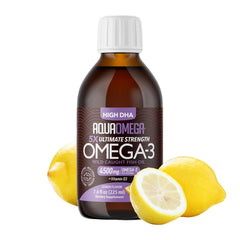 Bottle of 5X Ultimate Strength Omega-3 Fish Oil Liquid with Lemon flavor and 7.60 fl oz