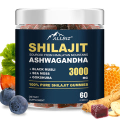 6 in 1 pure Himalayan Shilajit gummies with Ashwagandha and Gokshura - 60 count