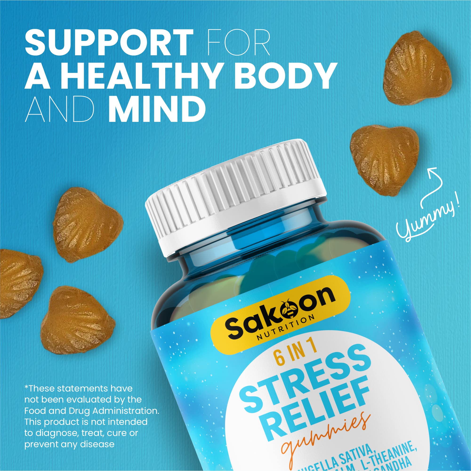 Chamomile-infused 6-in-1 Stress Relief Gummies