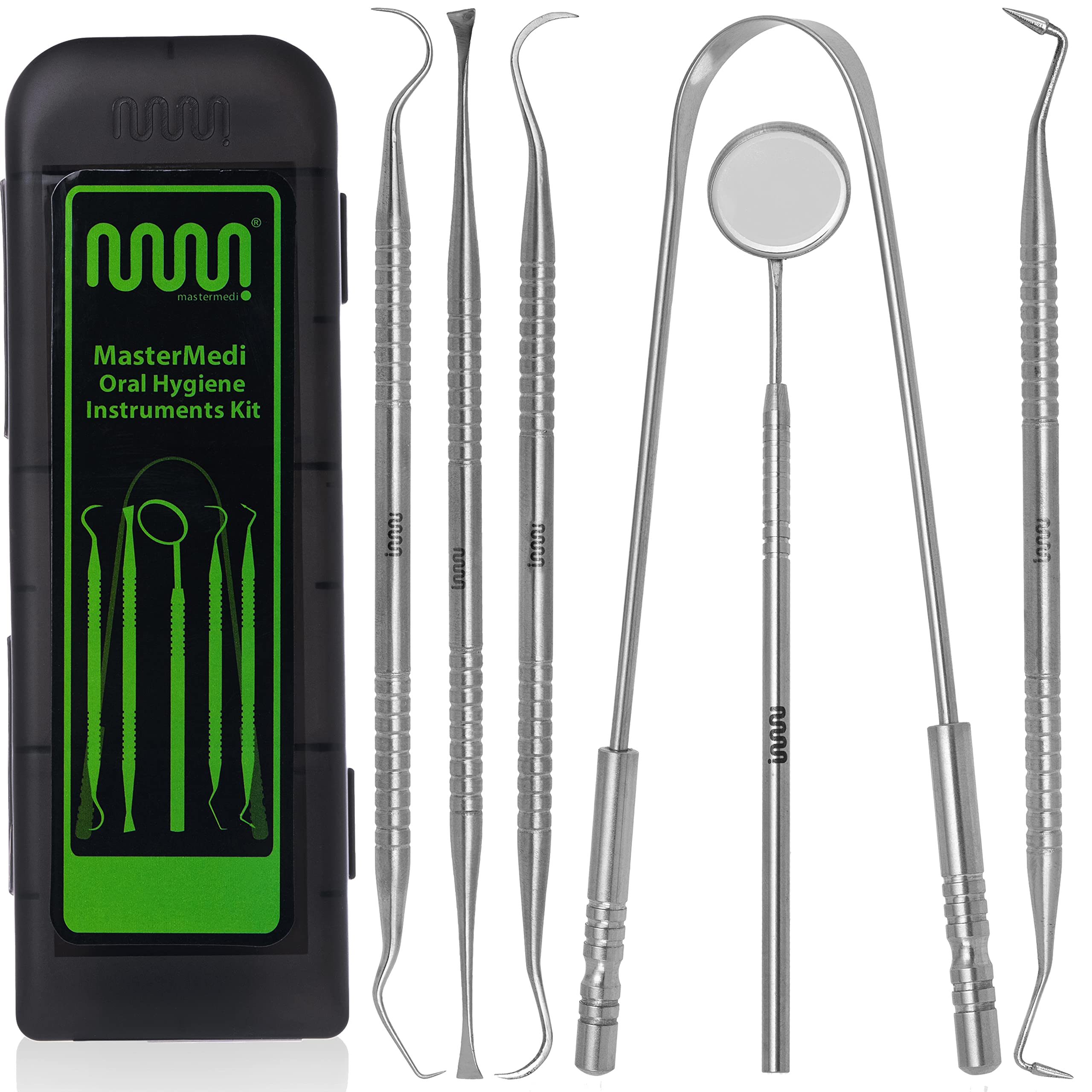 Six-piece stainless steel dental tools kit with case