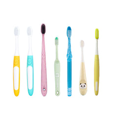6-pack family toothbrush set showing 4 adult and 2 kids brushes in assorted colors