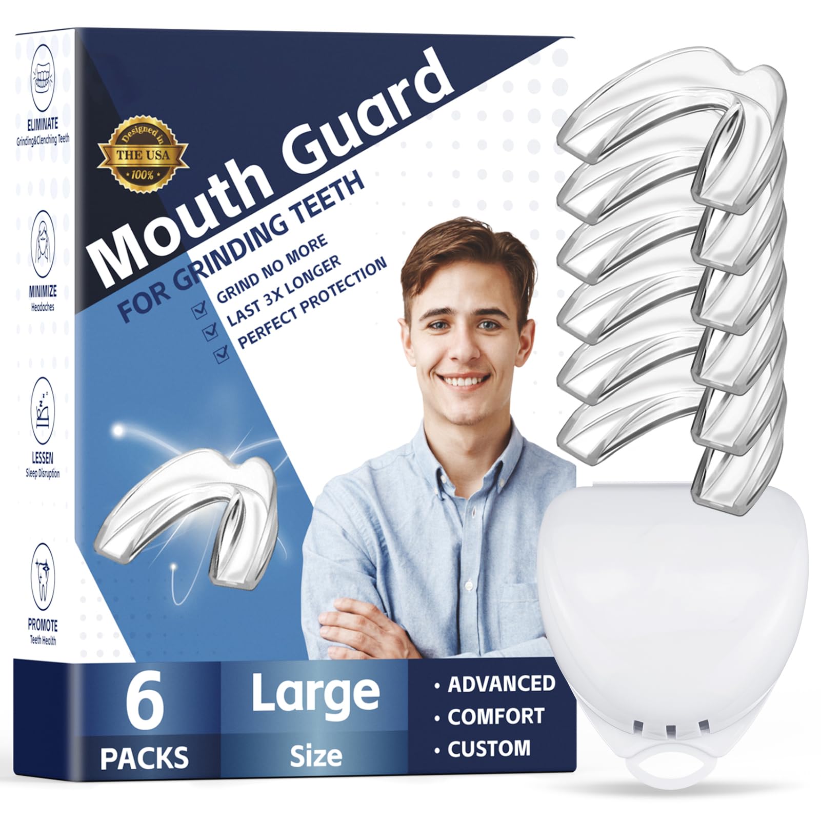 6-pack mouth guards for men – pack of six, ergonomic fit