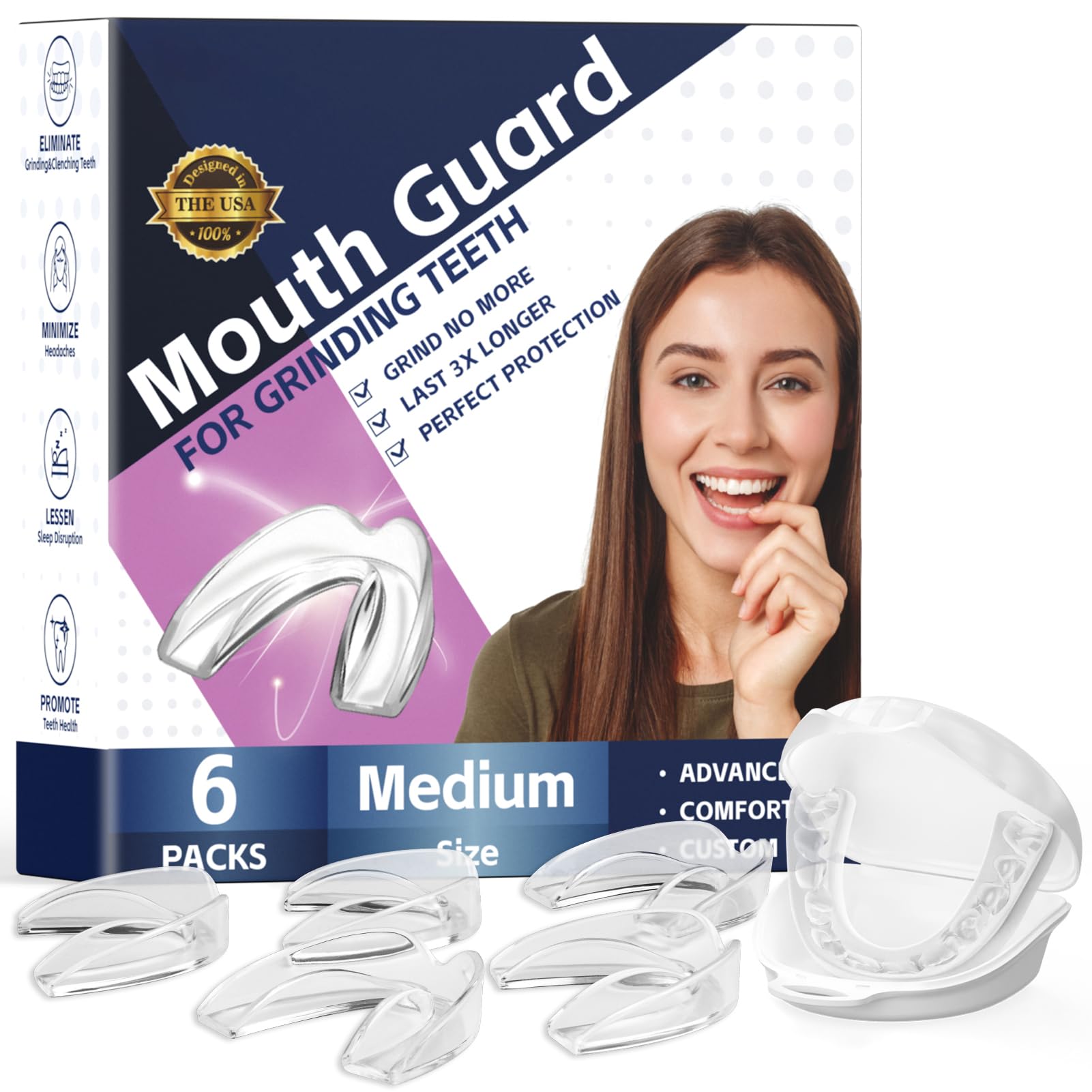 Six-pack women mouth guards in storage case