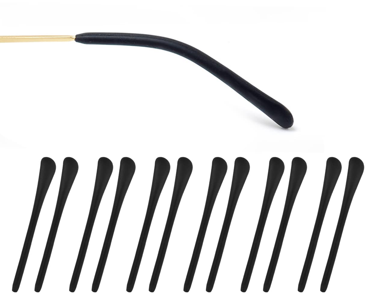 Six pairs of 1.0–1.5mm silicone temple tips for black metal eyeglasses