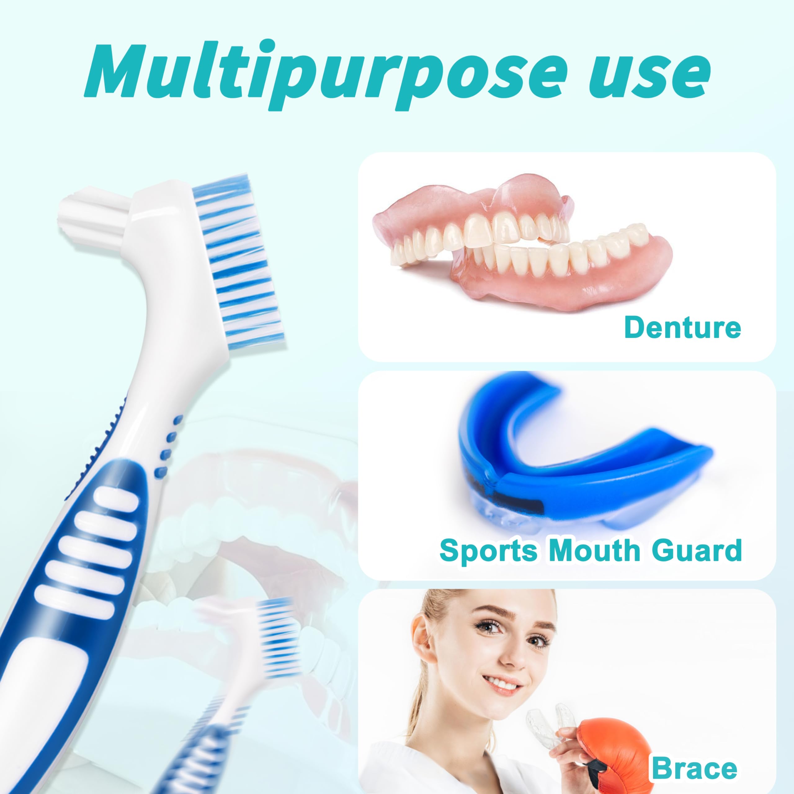 Multi-layered soft bristles on denture brush
