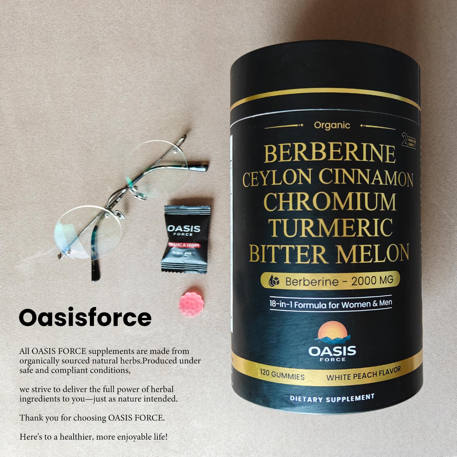 60-day supply of individually wrapped vegan berberine gummies