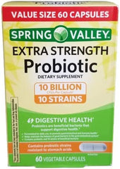 60 Spring Valley Extra Strength Probiotic Capsules bottle with 10 probiotic strains, 10 Billion CFU, 2024