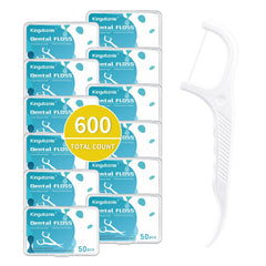 Front view of 600-count dental floss picks with non-slip grip handle