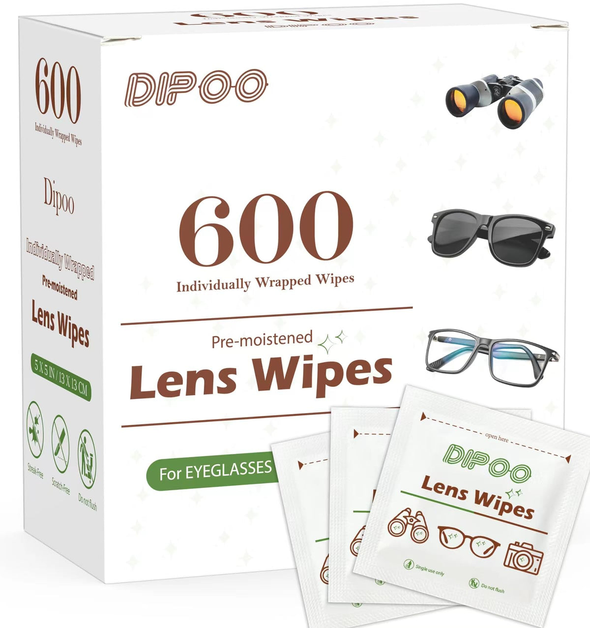 Box of 600-count lens wipes for eyeglasses