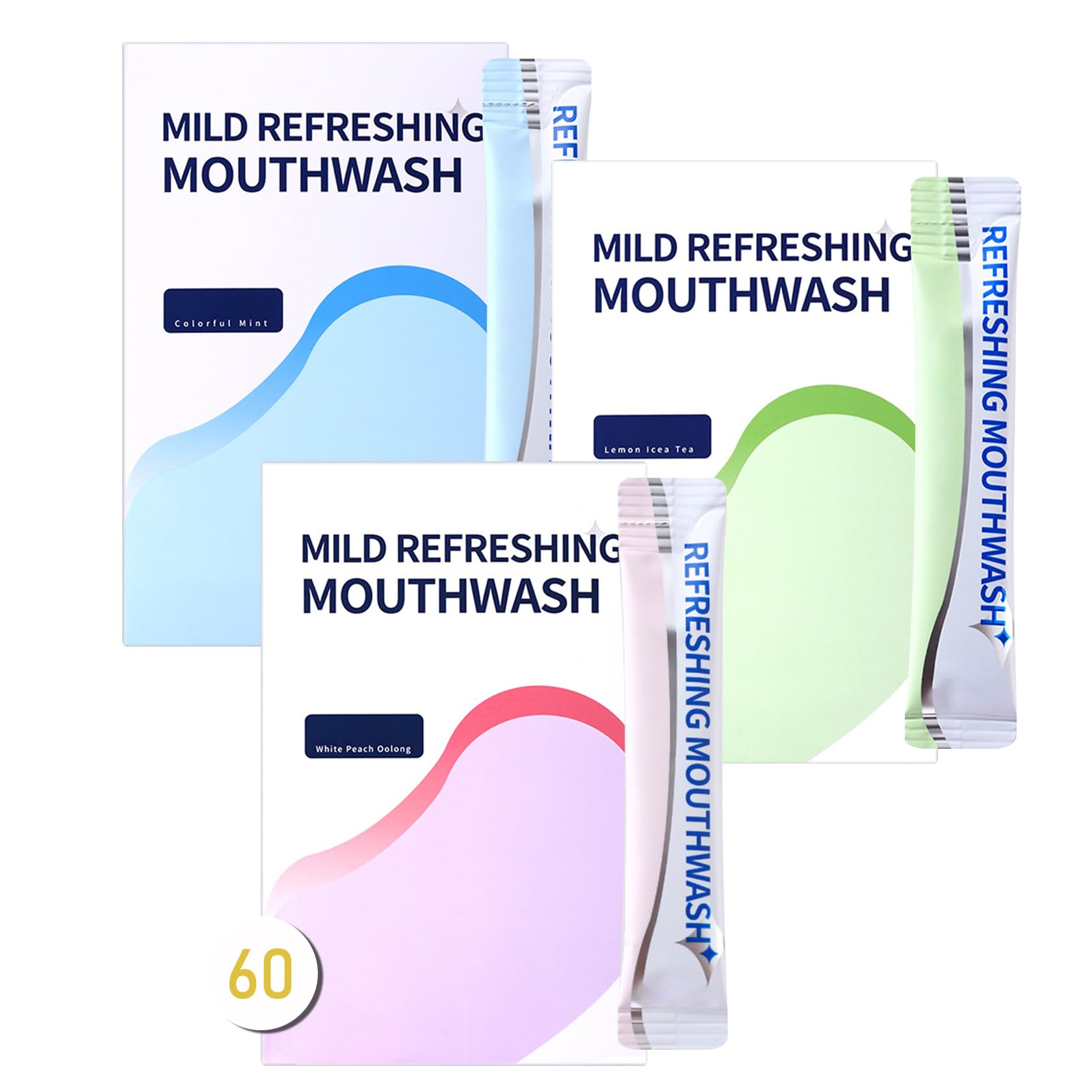 Front view of 60PCS Travel Size Mouthwash bottle