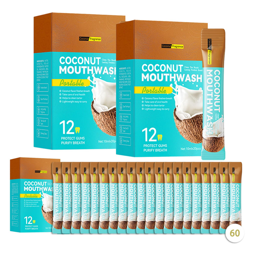 60-piece travel size mouthwash bottles in compact packaging