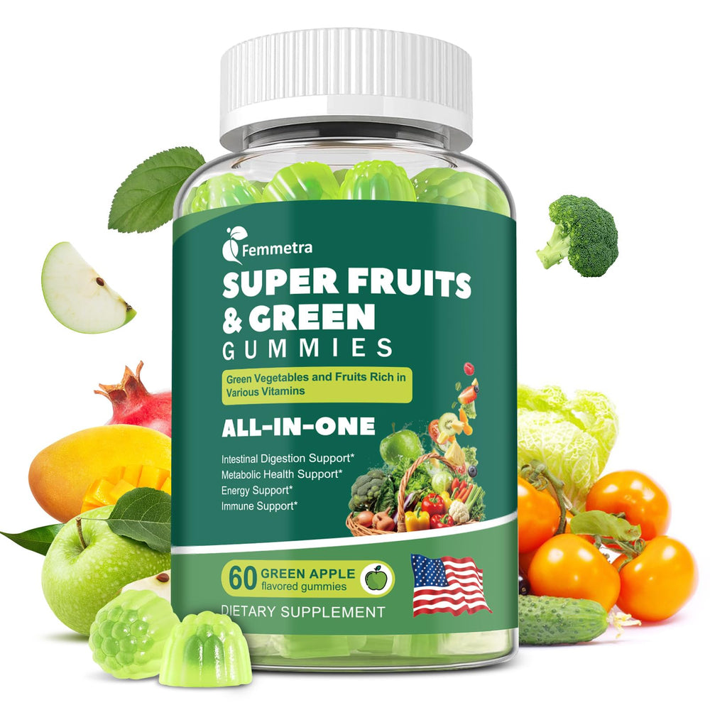 Front view of the 61-in-1 Super Greens Daily Gummies bottle in green apple flavor