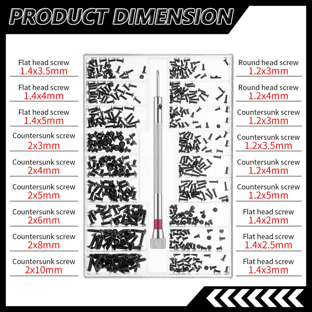 Close up of black iron micro screws in packaging