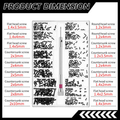 Close up of black iron micro screws in packaging