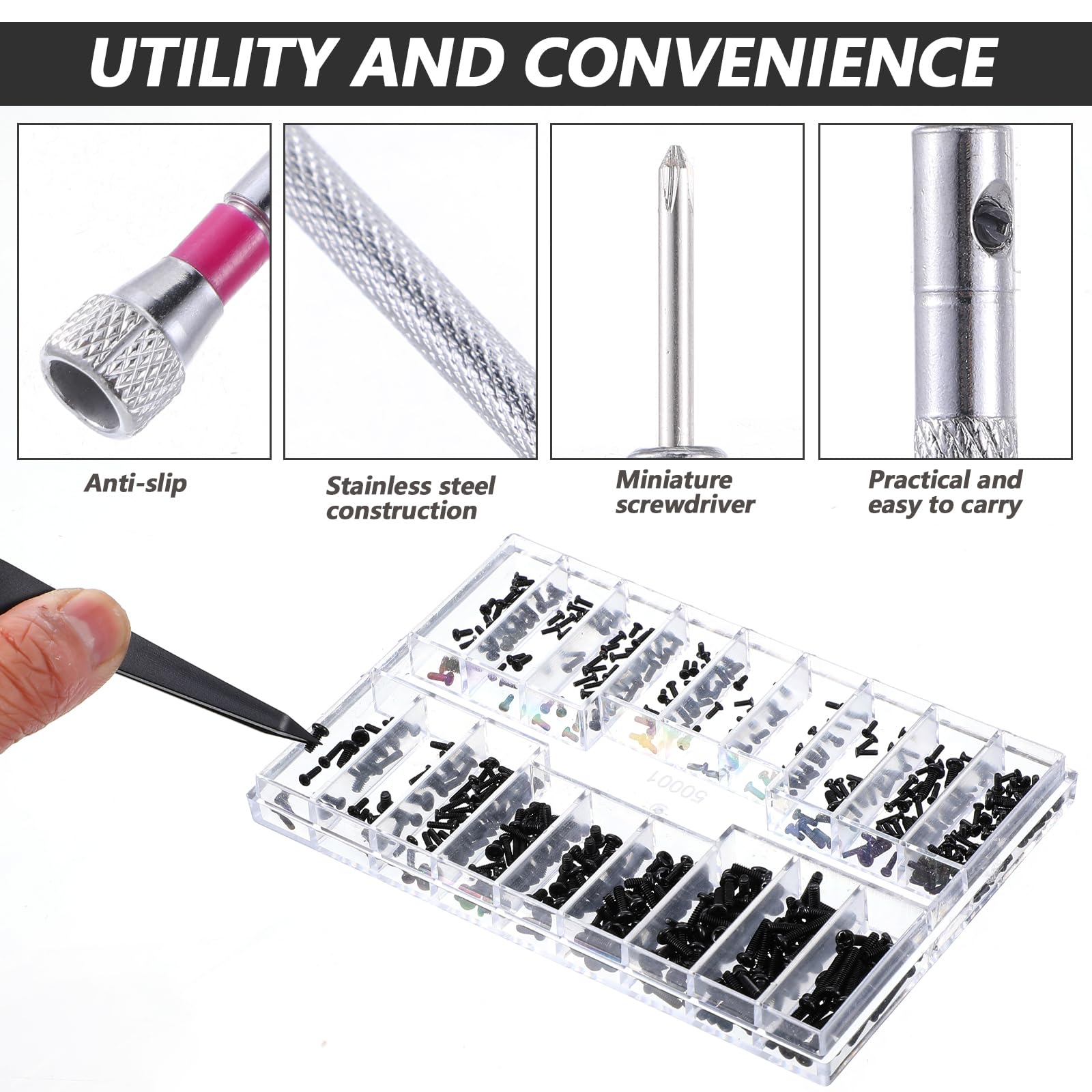 Plastic storage box for organizing glasses screws
