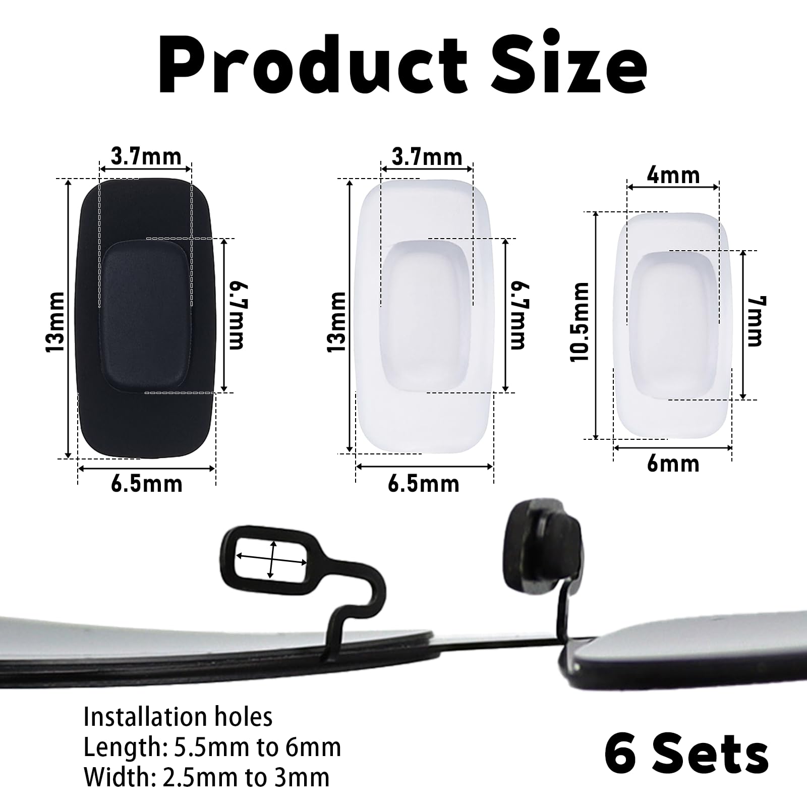 Close-up of slip-on nose pads for eyeglasses