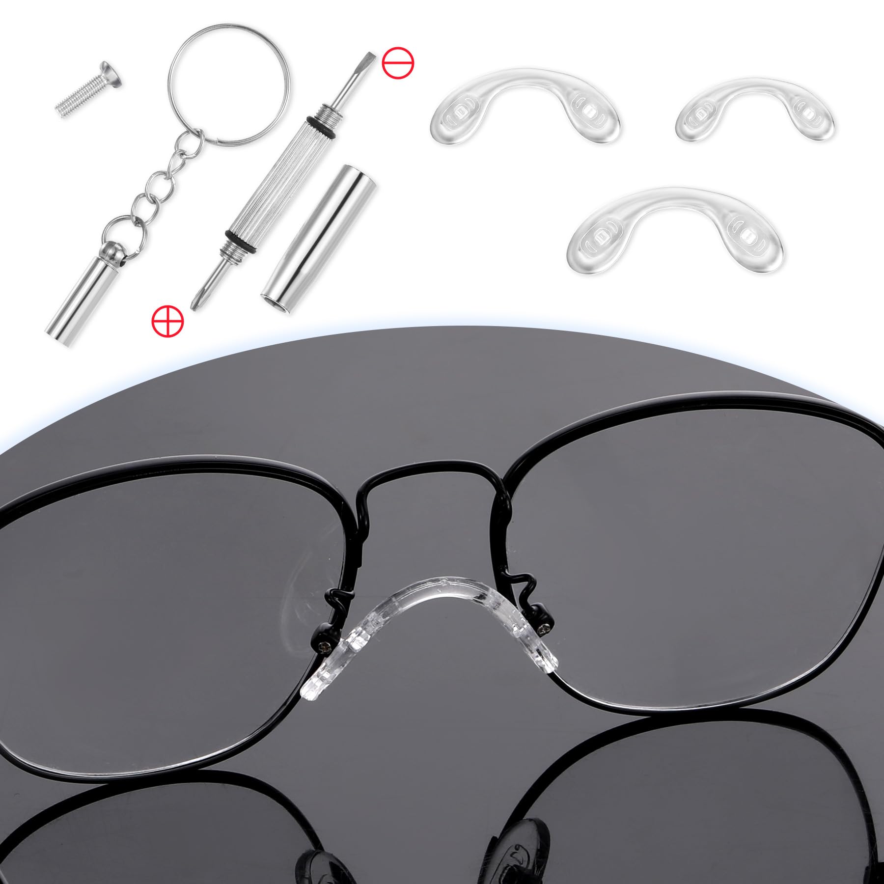 Screw-in nose pad hardware and screwdriver included