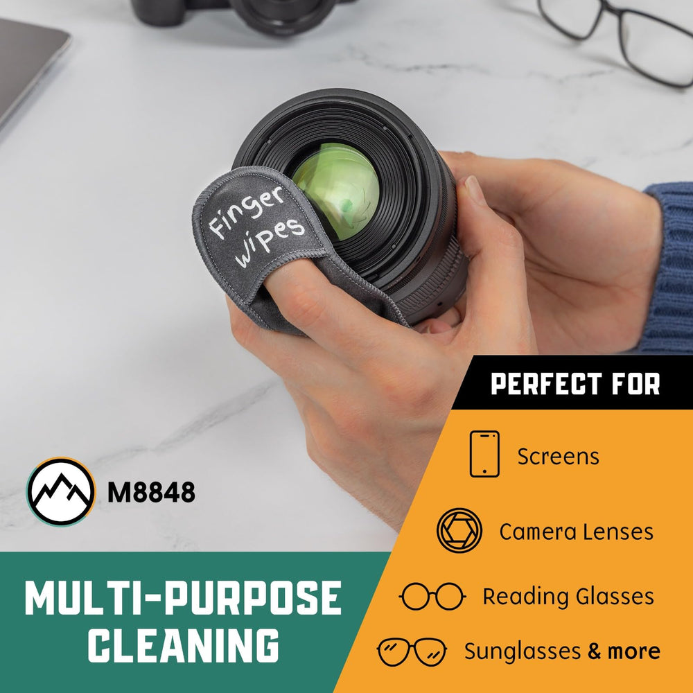 Finger lens wipes accessory for eyeglasses and devices in gray
