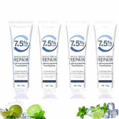 7.5% hydroxyapatite toothpaste tube on white background