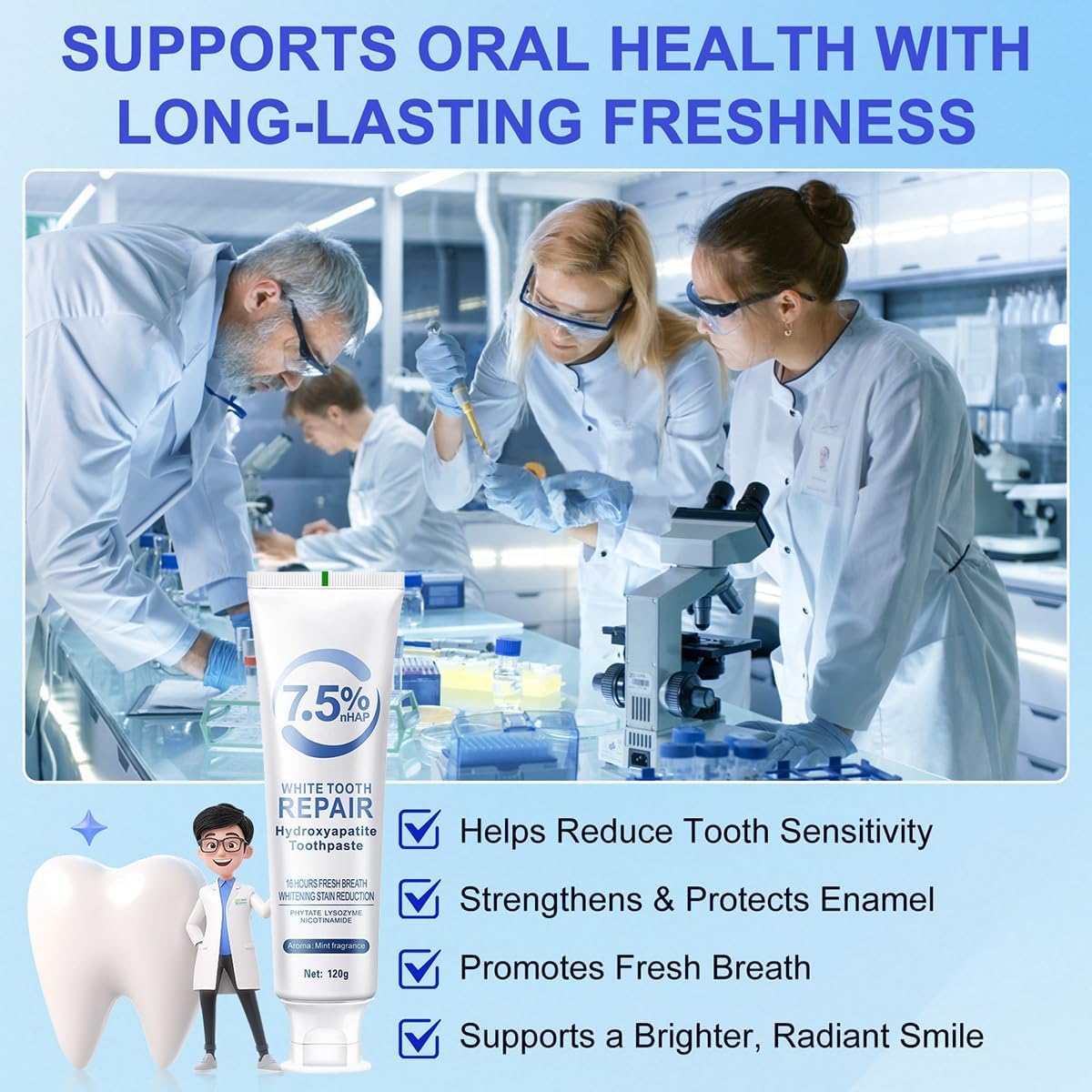 Daily oral care routine featuring toothpaste