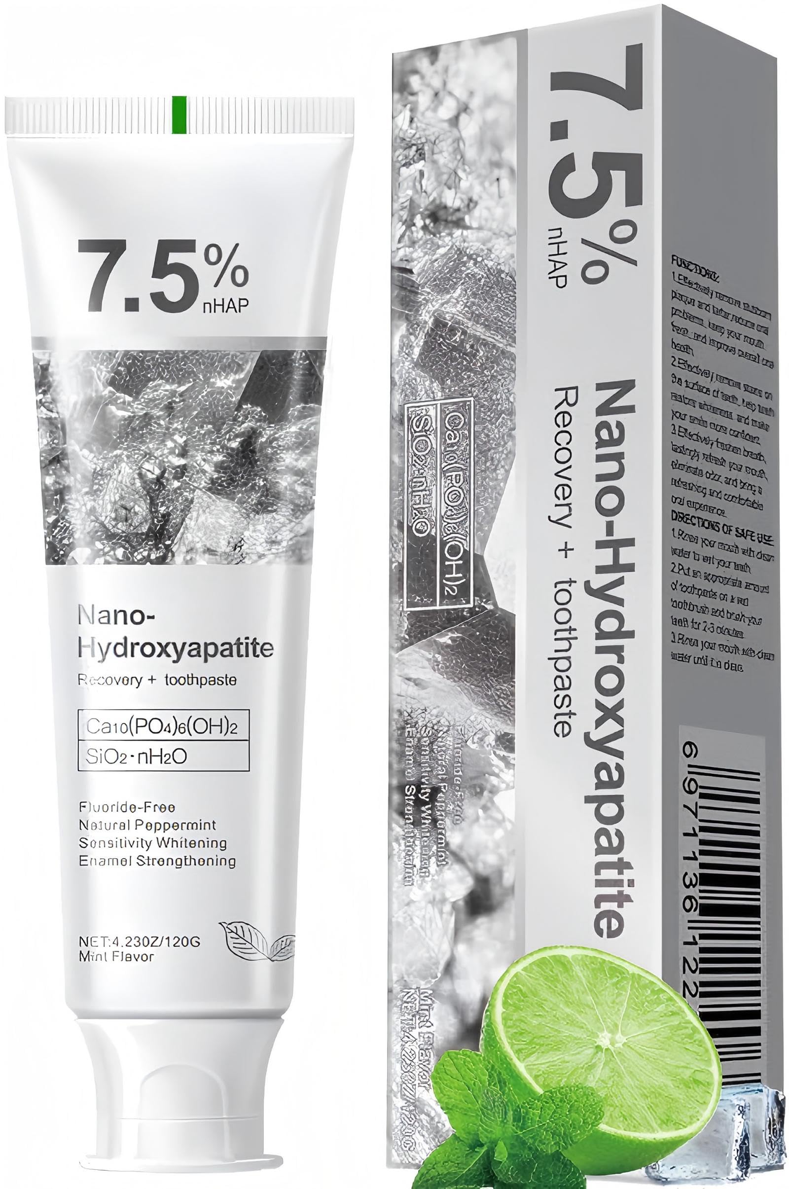Packaging of 7-5% hydroxyapatite toothpaste with fresh mint