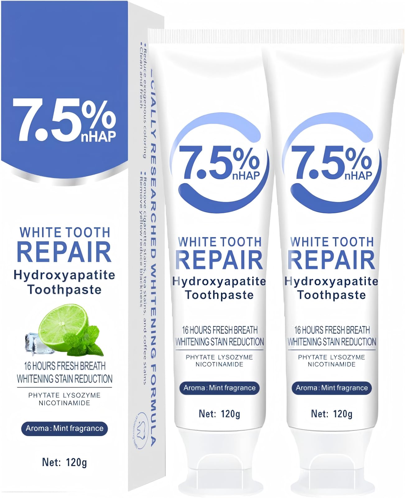 Bottle of 7.5% hydroxyapatite toothpaste with mint flavor