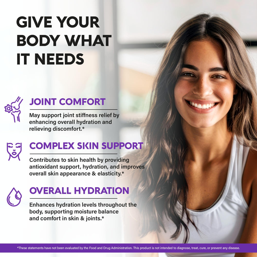 7-in-1 hydration blend ingredients with HA, collagen, MSM, boswellia and vitamins