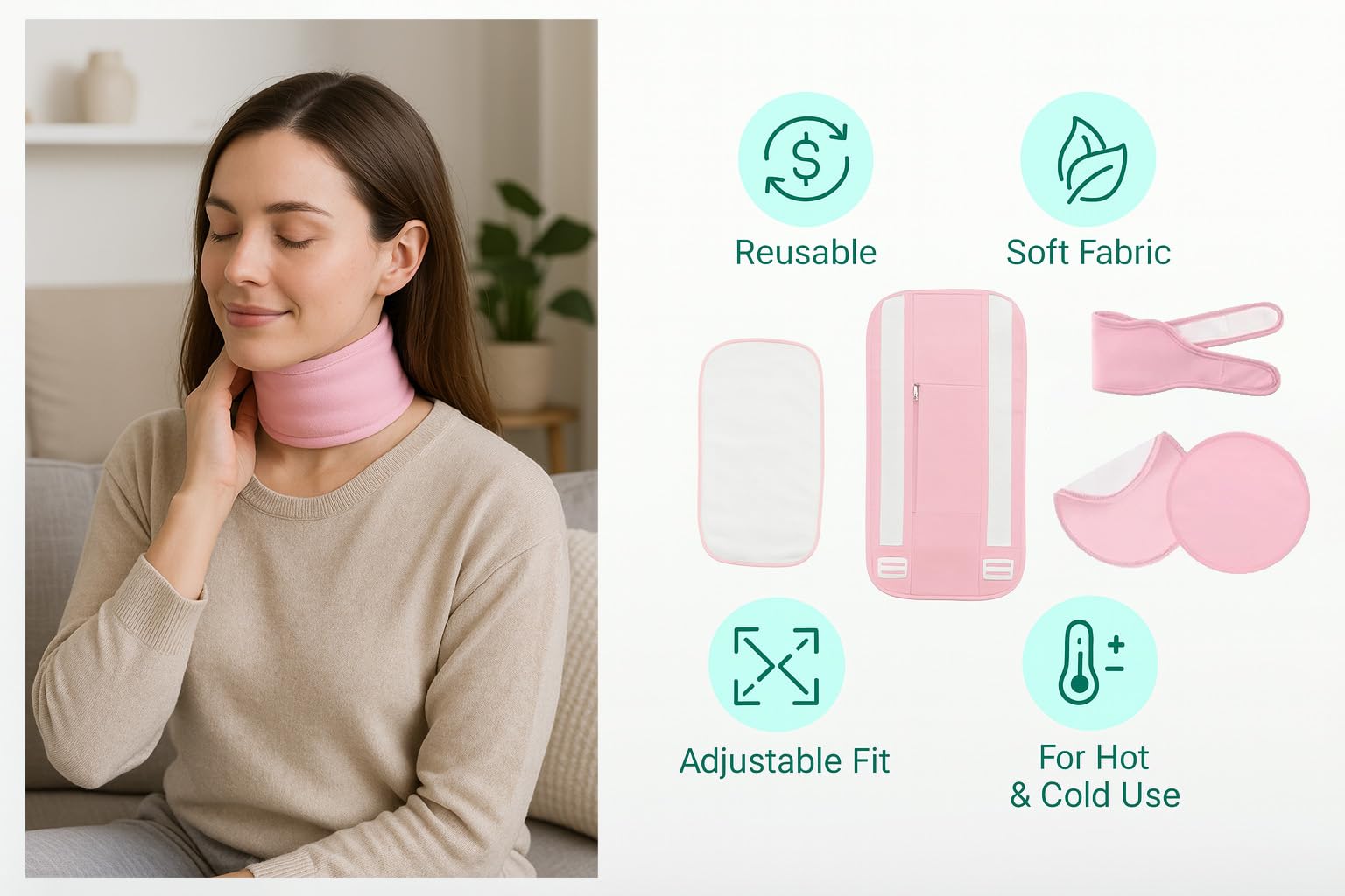 Neck wrap with adjustable strap from the castor oil pack wrap kit