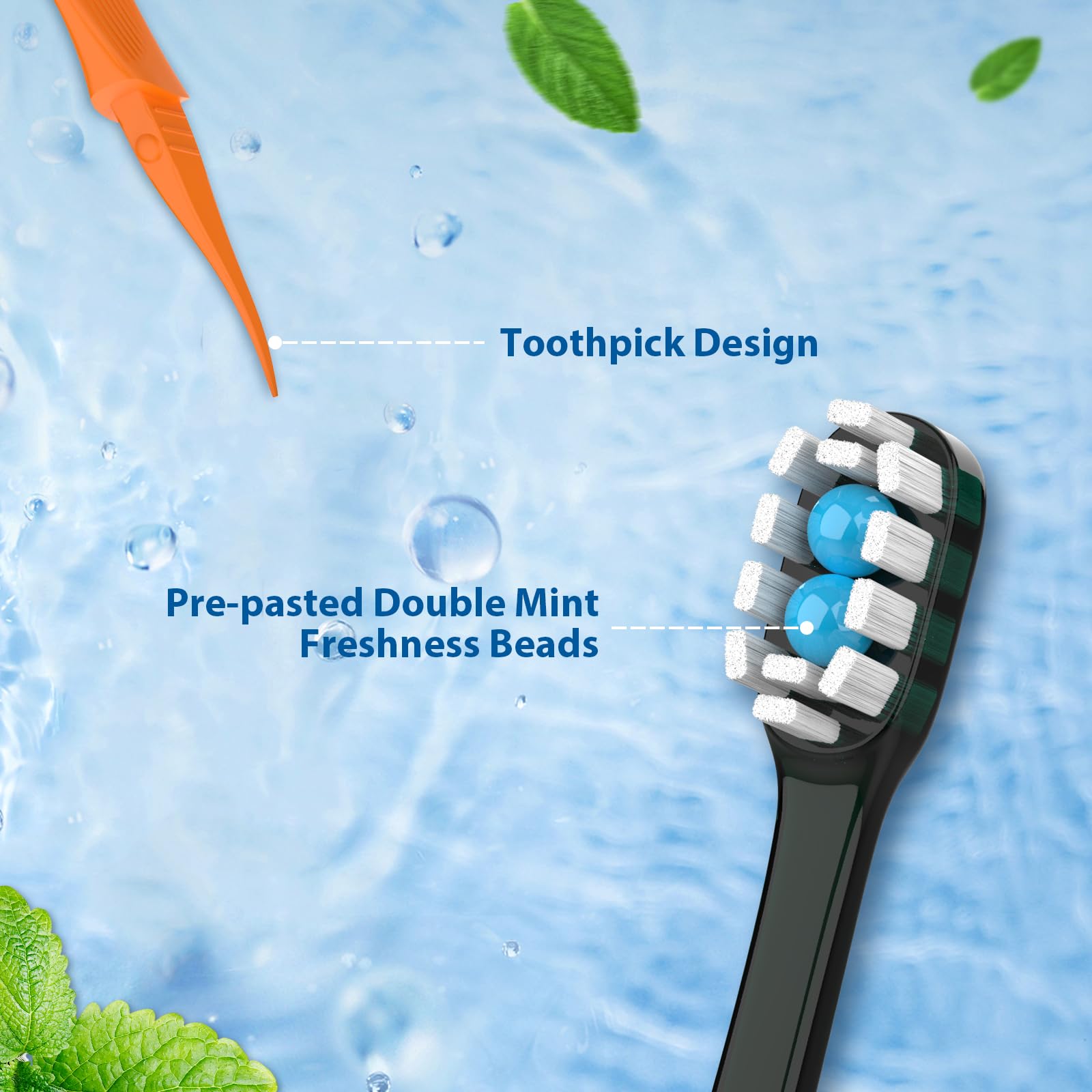 Removable toothpick and flossing tip on 70Pack mini toothbrush