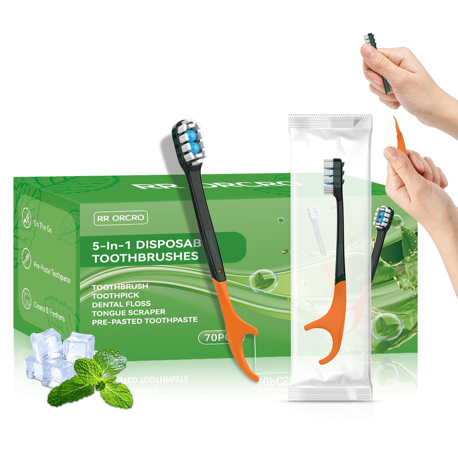 On-the-go brushing in airplane or office with 70Pack