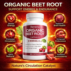 Organic Beet Root Capsules, Natural Beet Root for Daily Wellness and Energy Support, with Naturally Occurring Plant Nitrates, Vegan, Non-GMO, Gluten-Free-1300mg, 60 Capsules