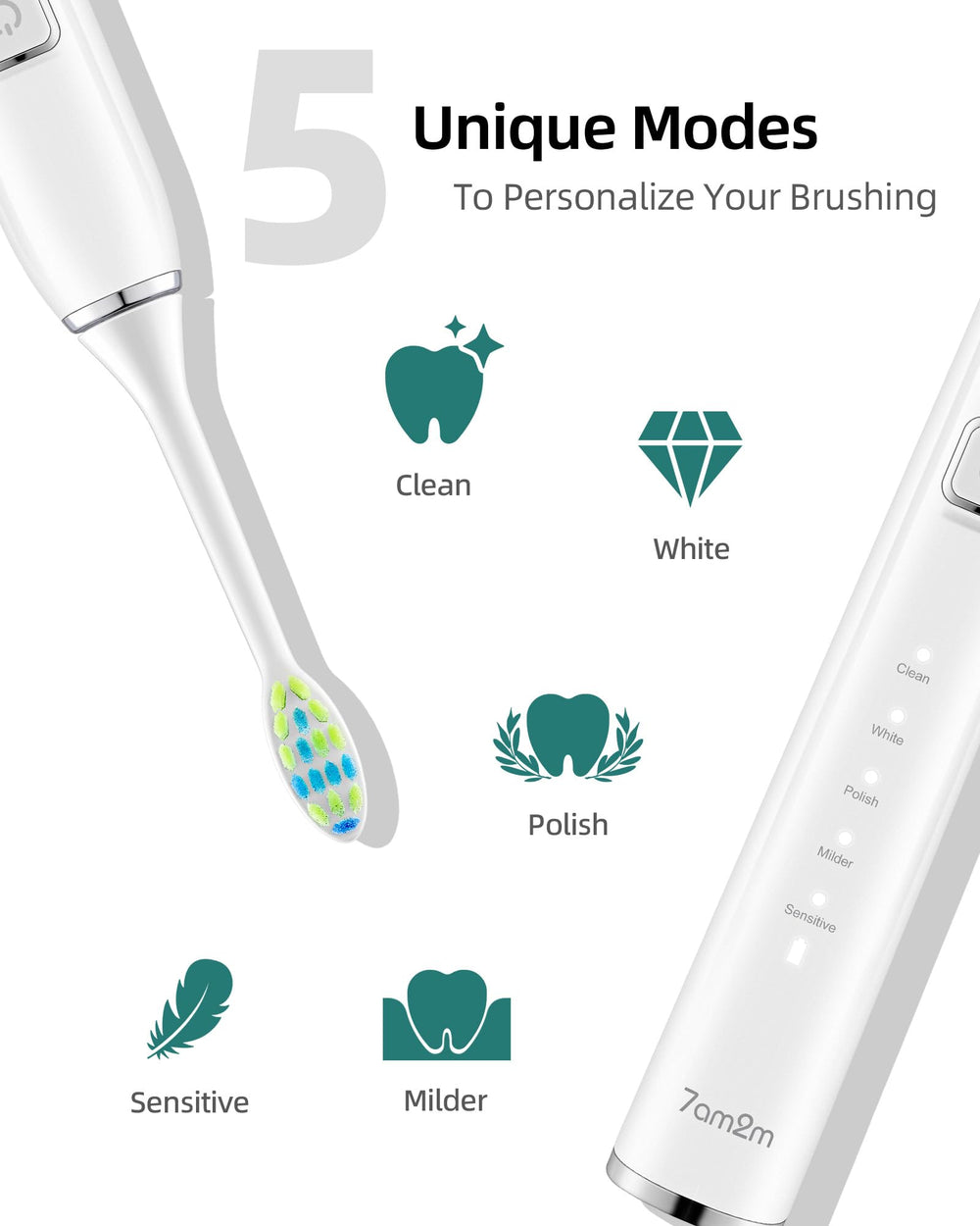 Six replacement brush heads in a W-shaped design