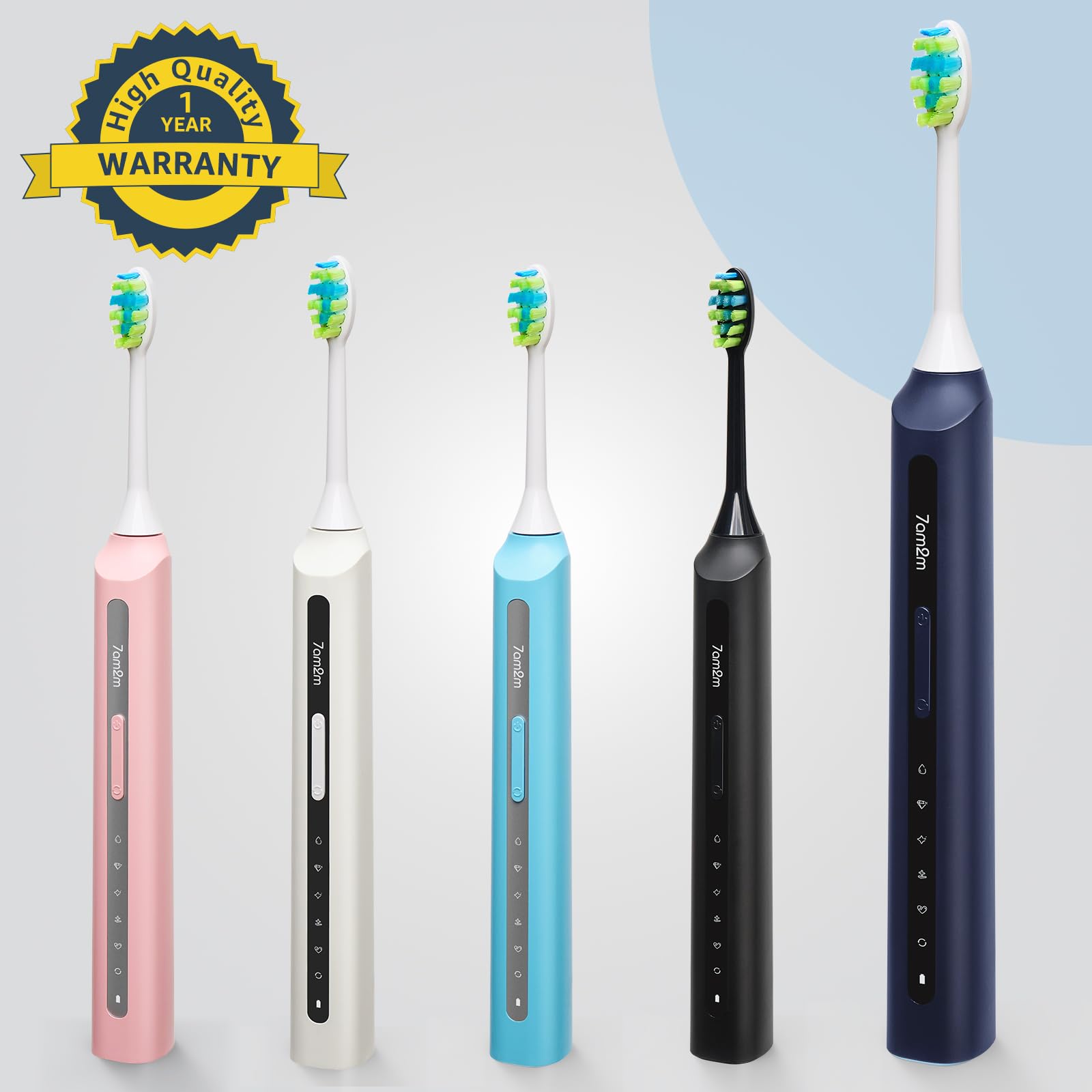 Navy blue packaging of the 7AM2M toothbrush