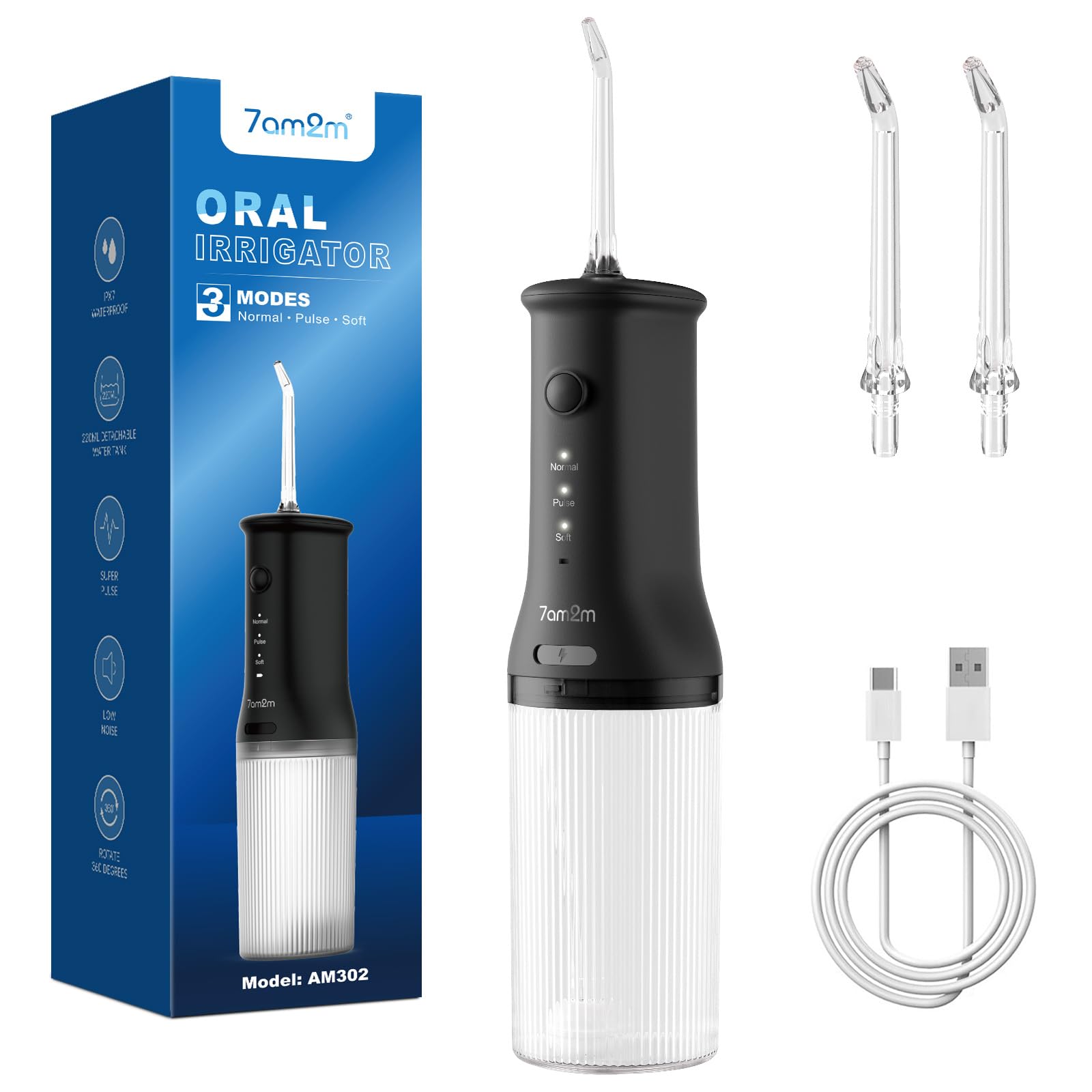 7AM2M portable water flosser black front view
