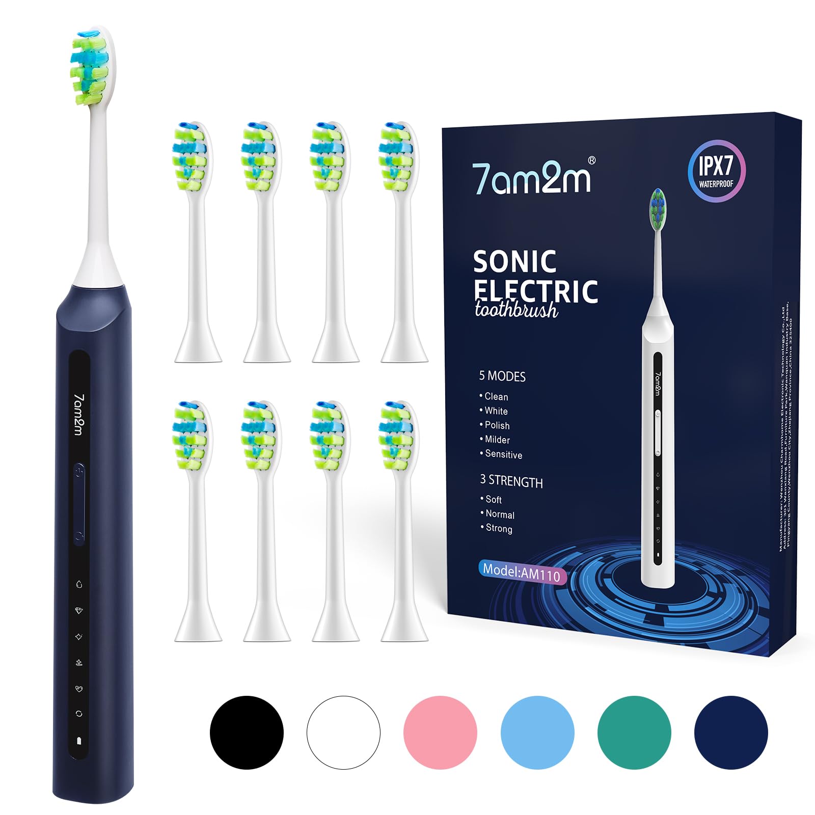 7AM2M Sonic Electric Toothbrush Navy Blue with rechargeable design