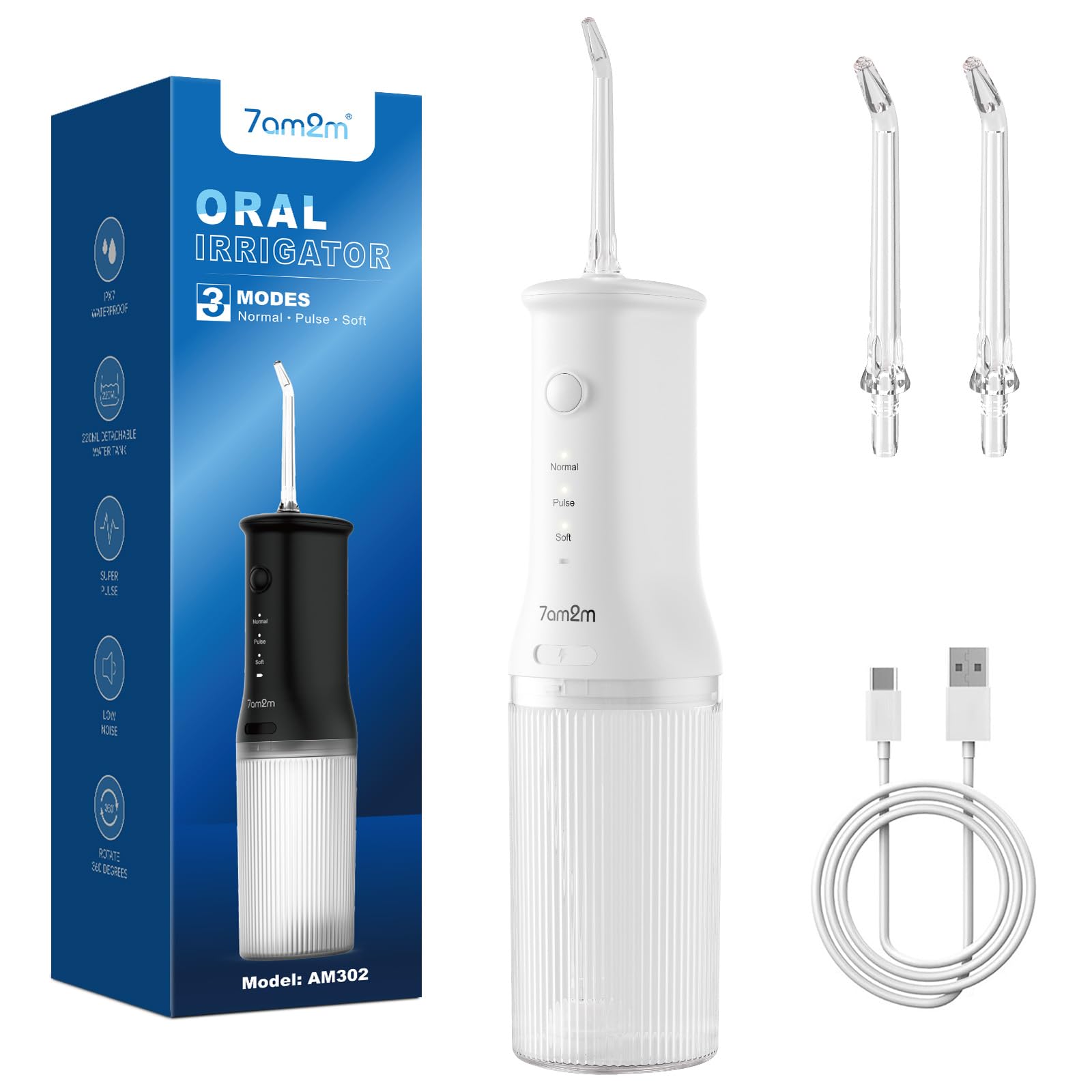 7AM2M Portable Water Flosser Cordless in white - front view