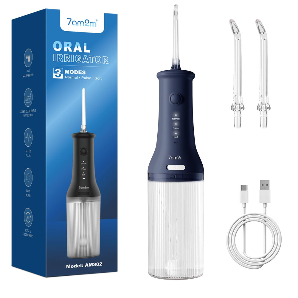 7AM2M Water Dental Flosser Navy Blue with 2 jet tips