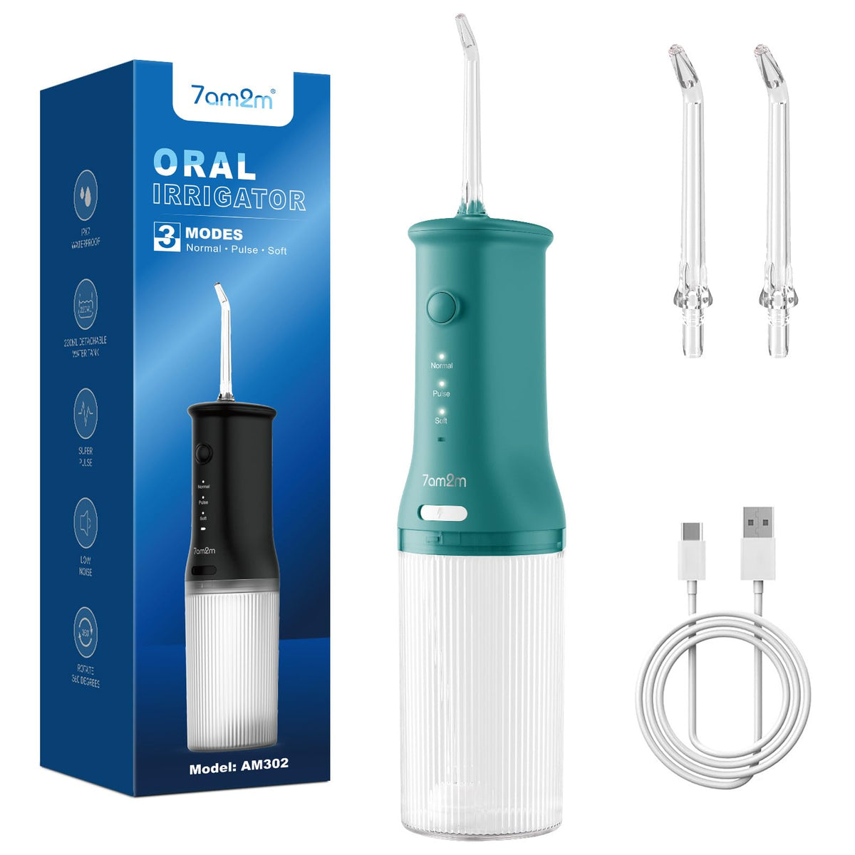 7AM2M Portable Water Flosser Peacock Green – front view
