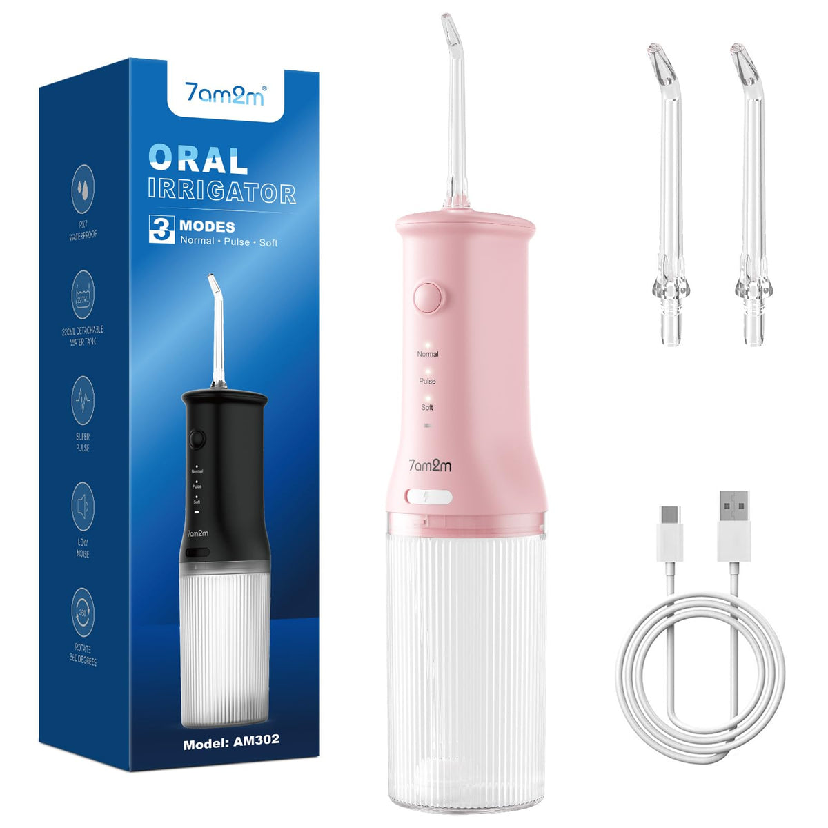 7AM2M Portable Water Flosser Pink front view
