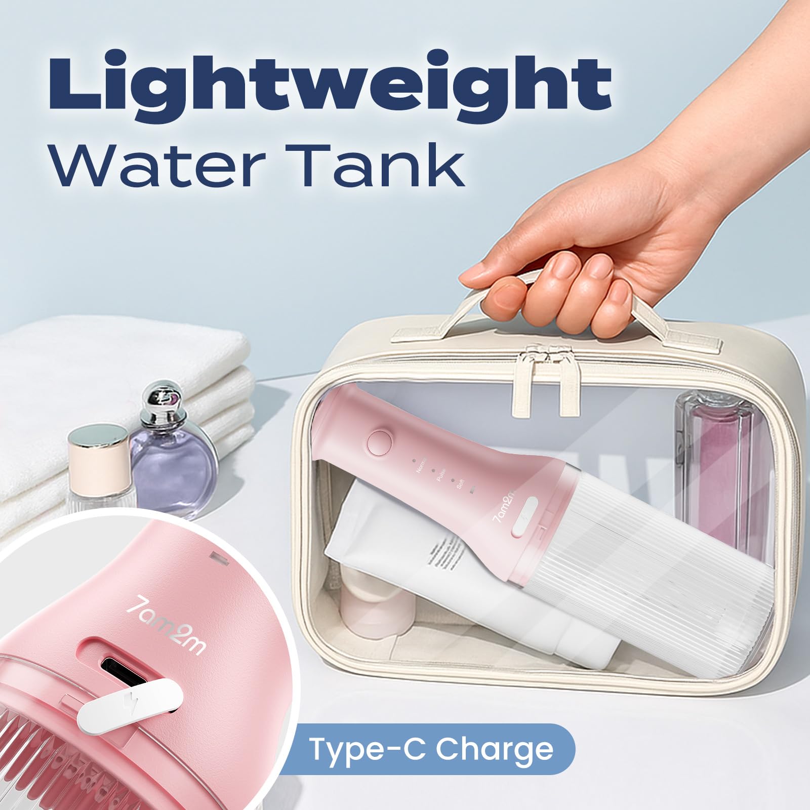 Pink 7AM2M Water Flosser with packaging
