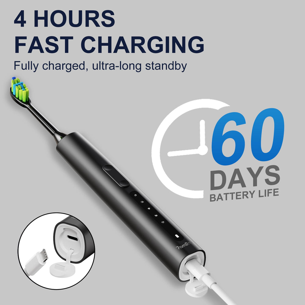 7AM2M Sonic Electric Toothbrush Black - includes 4 brush heads