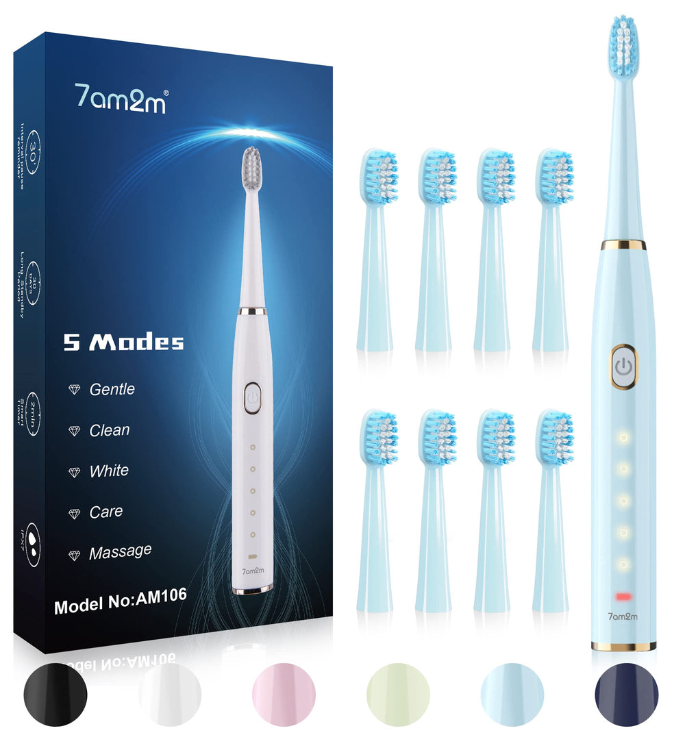Front view of 7AM2M Sonic Electric Toothbrush Blue