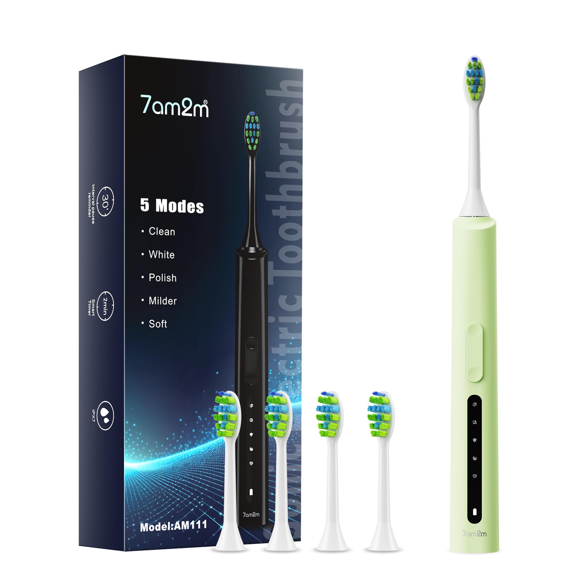 7AM2M Sonic Electric Toothbrush front view in green