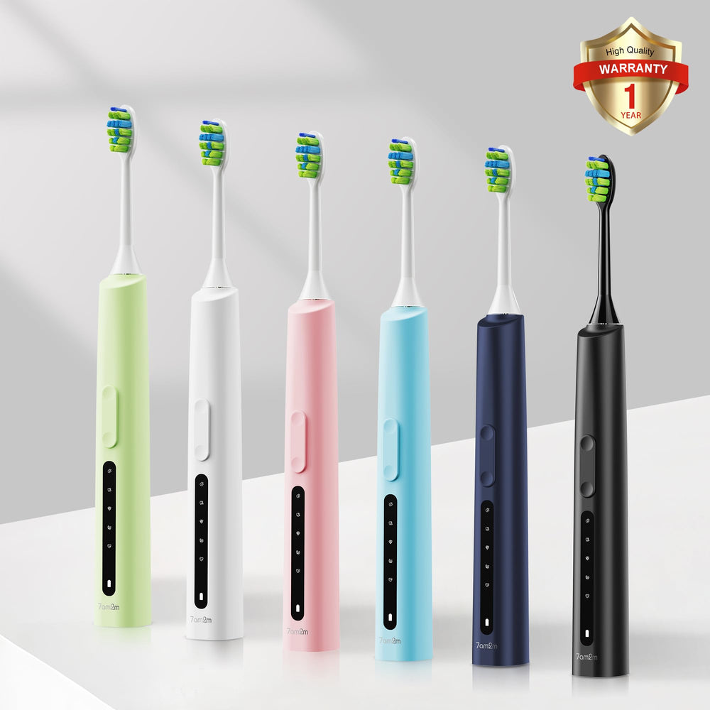7AM2M toothbrush packaging and accessories in green