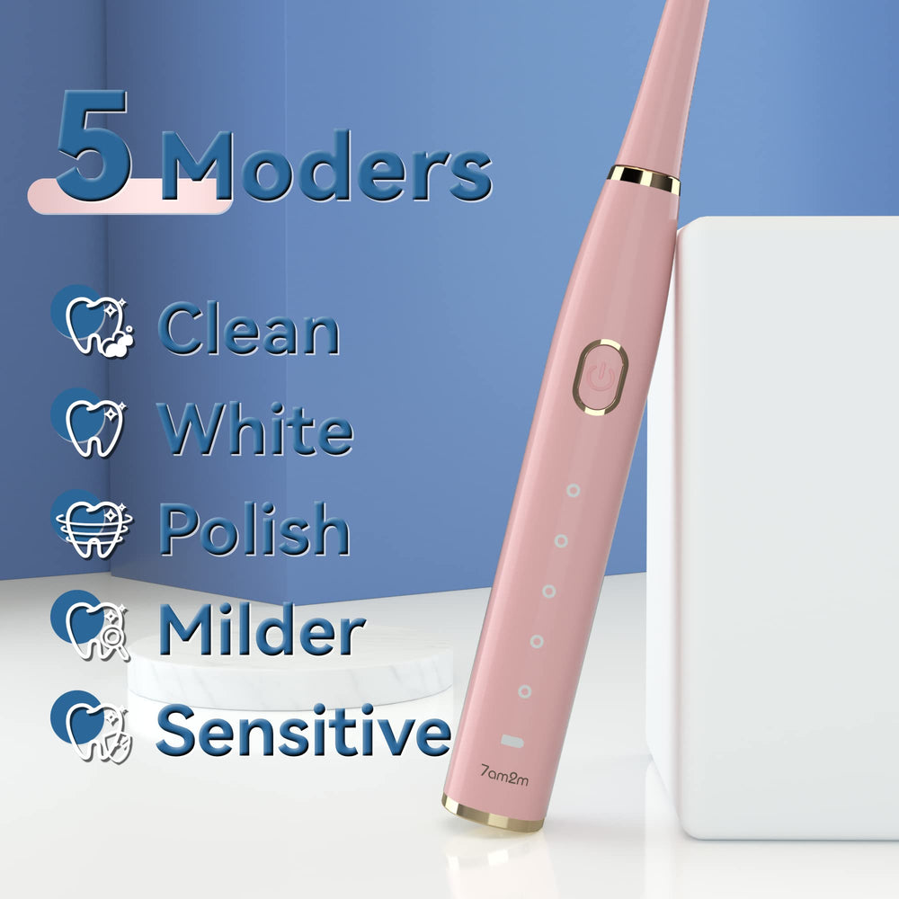7AM2M Sonic Electric Toothbrush Pink with 8 replacement brush heads