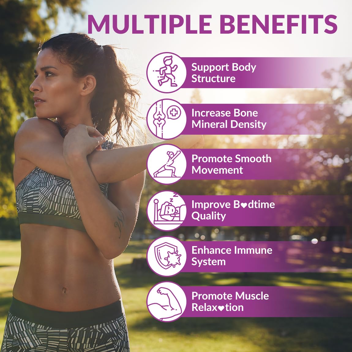 7-in-1 formula illustration highlighting calcium, magnesium, zinc, potassium, vitamin D3 and K2