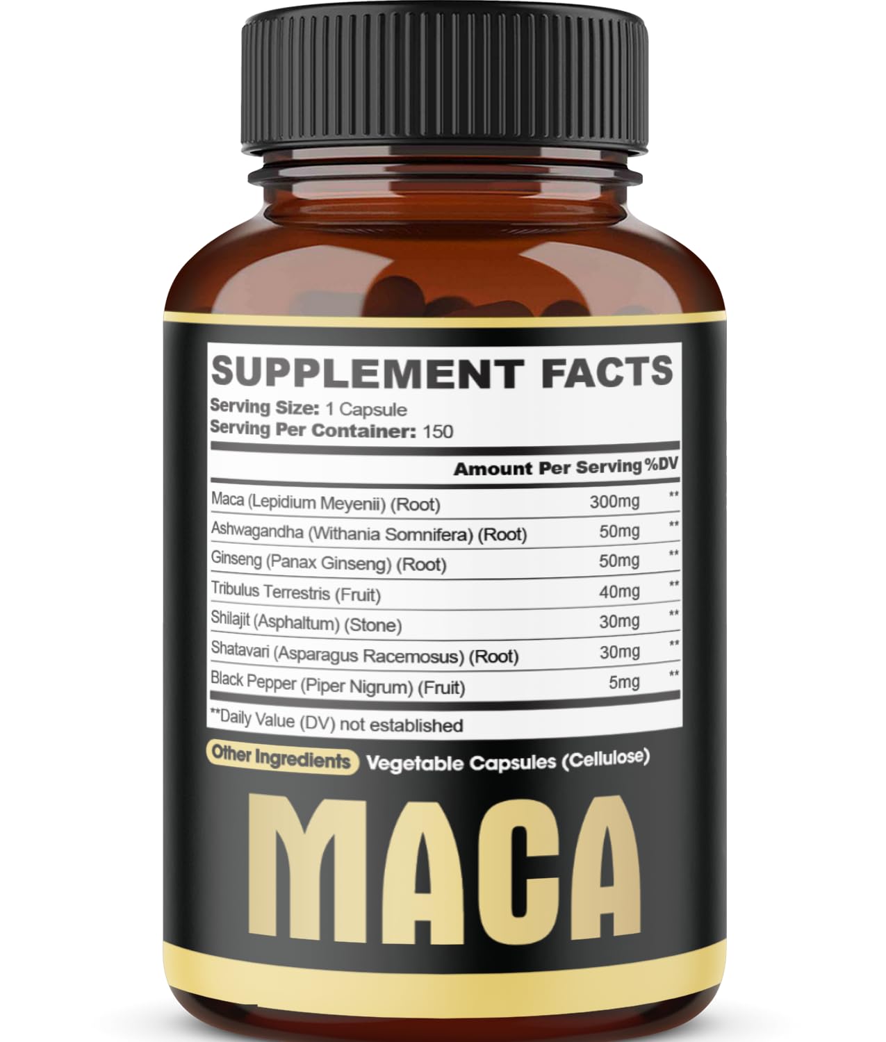 Graphic showing energy and mood boost from 7in1 Maca Root Capsules