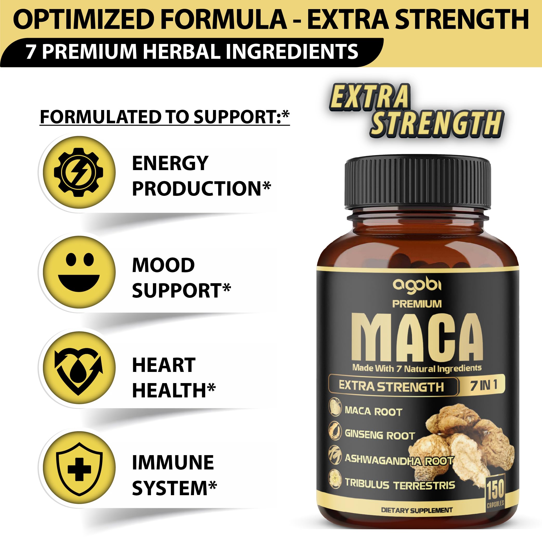 Close-up of the product label on 7in1 Premium Maca Root Capsules